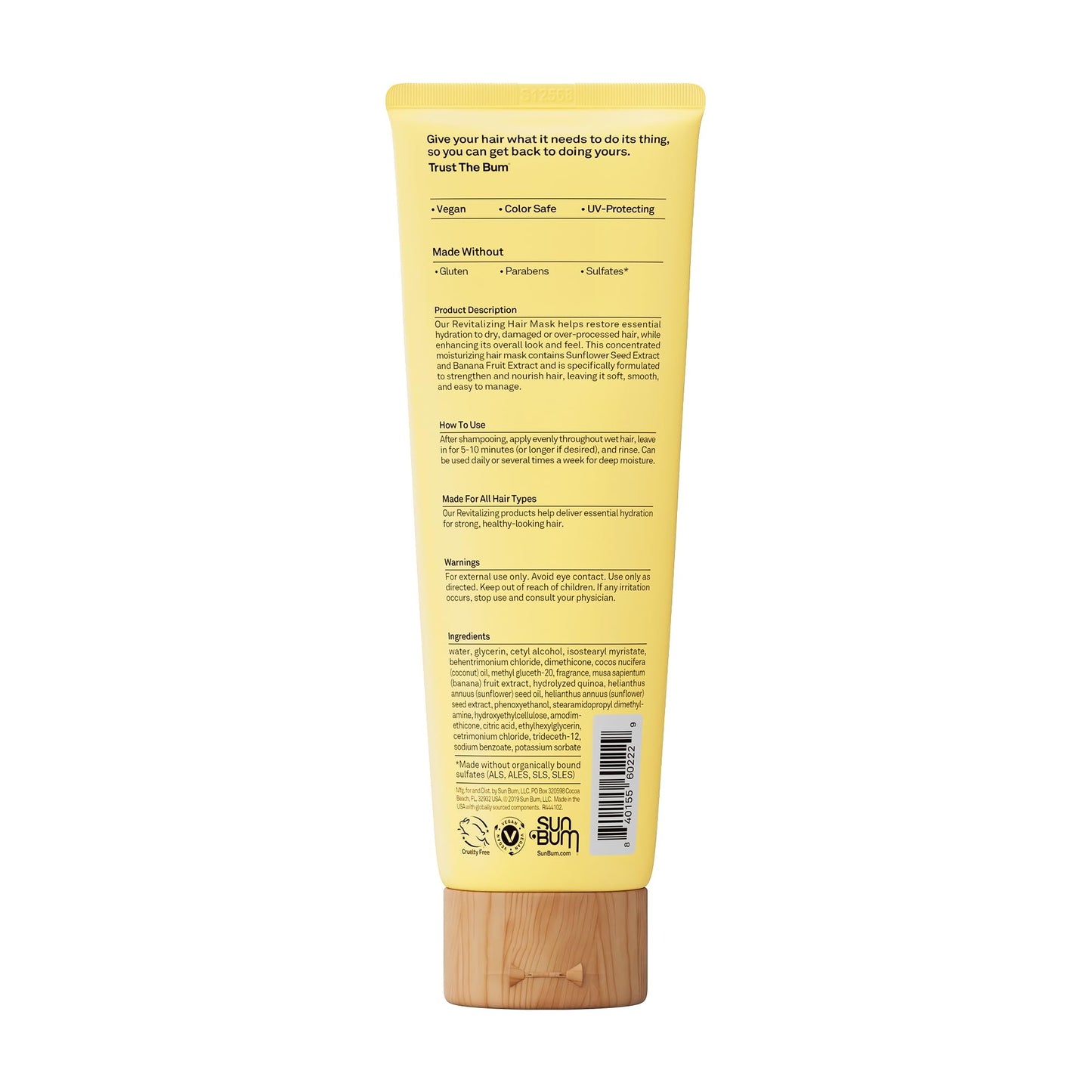 Sun Bum Revitalizing Deep Conditioning Hair Mask - Moisturizing and Restoring Treatment for Damaged Hair - Strengthening - Smoothing and Nourishing Formula - Vegan and Cruelty Free - 6 oz