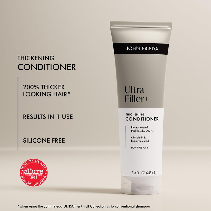 John Frieda ULTRAfiller+ Thickening Conditioner for Fine & Thin Hair, Lightweight Volumizing Conditioner with Biotin & Hyaluronic Acid, Silicone-Free, 8.3 fl oz