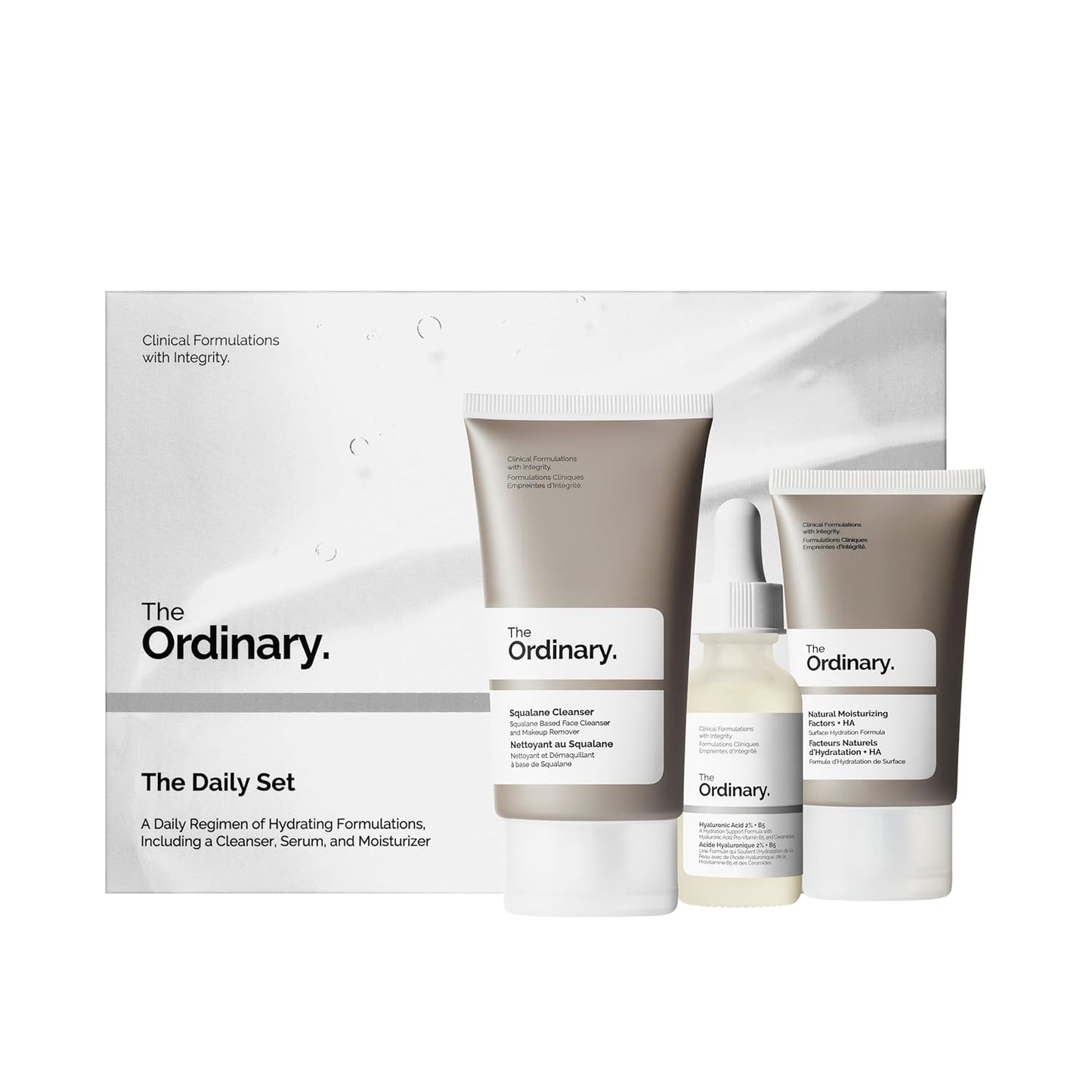 The Ordinary Daily Skincare Set - Squalane Cleanser, Hyaluronic Acid 2% + B5 & Moisturizing Factors | Complete Routine