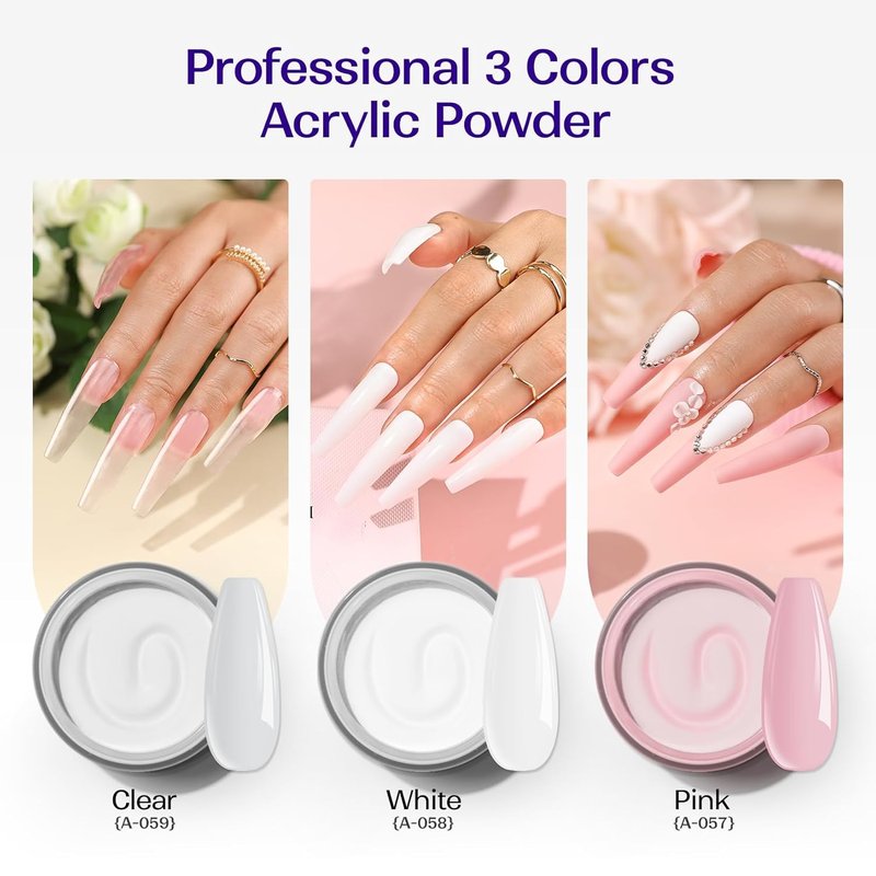 Acrylic Nail Kit for Beginners - Professional Clear, White & Pink Powder Set | DIY Home Manicure