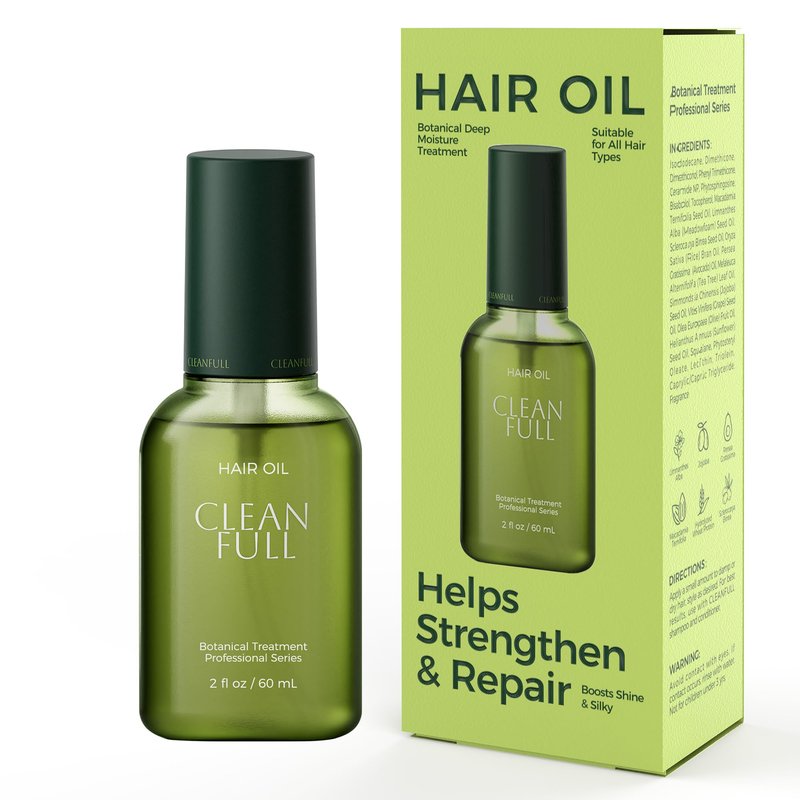 CLEANFULL Botanical Hair Oil for Dry & Damaged Hair, Lightweight Leave-In Hair Serum with Heat Protection, Frizz Control, Shine & Split End Care, Vegan & Cruelty-Free, Paraben & Sulfate Free (2 fl oz)