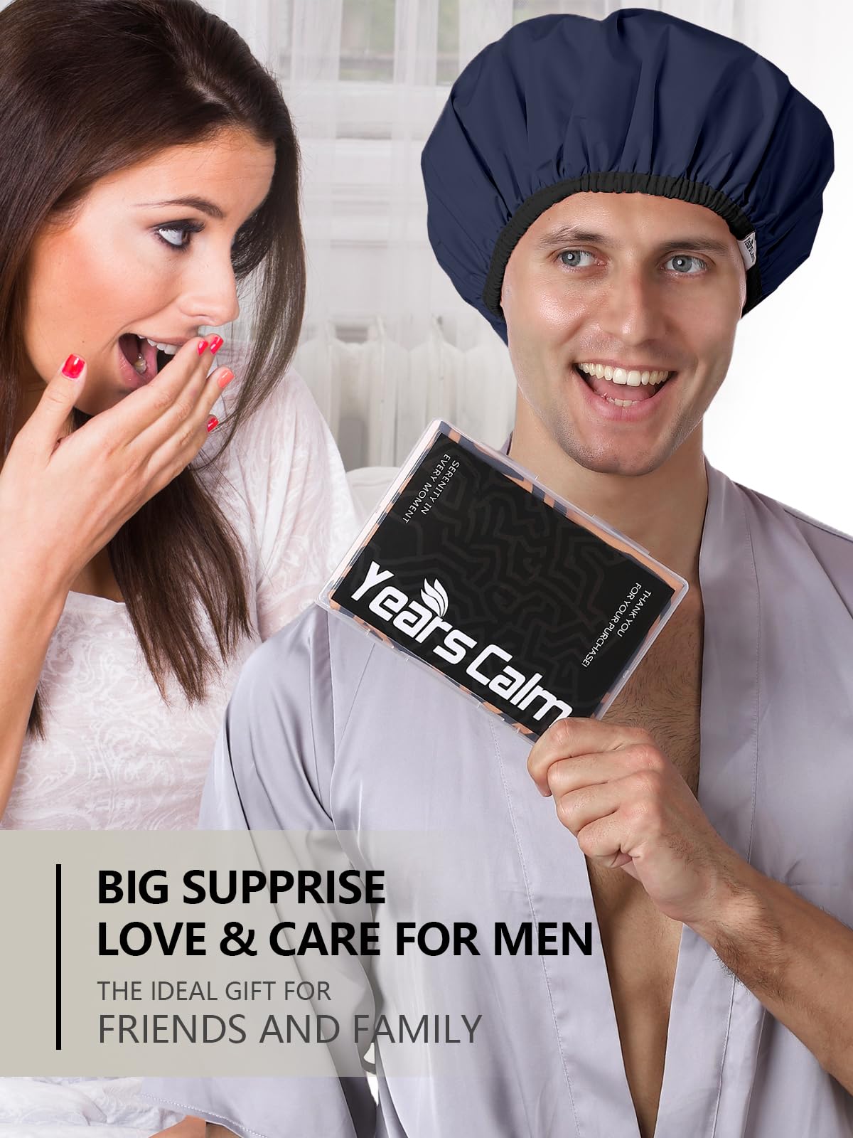 Years calm Shower Cap for Men, Waterproof Reusable Hair Cap with Dual-Layer Design, Reversible Double-Sided Use, Stretchable Elastic Band, Comfortable Fit for Shower, Gym, Hair Care & Travel