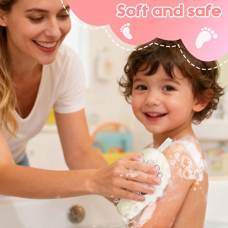 Baby and Kids Bath Sponge (2 Pack) Cute Foot-Shaped Child & Toddler Bath Exfoliating Body Scrubber luffa Sponge.Bath Sponge Specially Designed for Infants, Women, Boys, and Girls