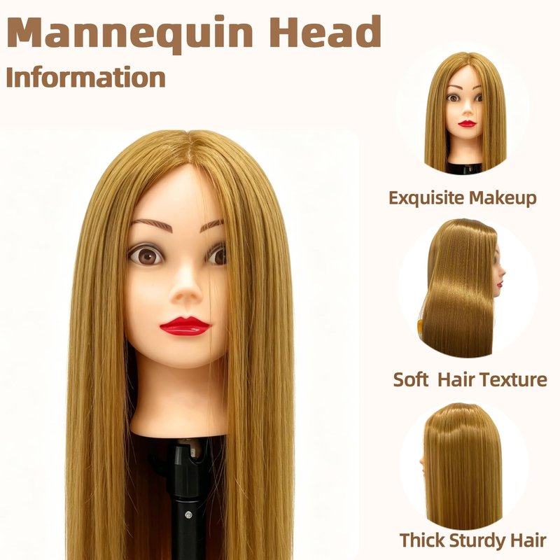 26"-28" Light Auburn Hair Mannequin Head Practicing Braiding, Cosmetology Mannequin Head with Hair for Styling, Training Doll Head for Group Practice Braids Skills and Have Fun