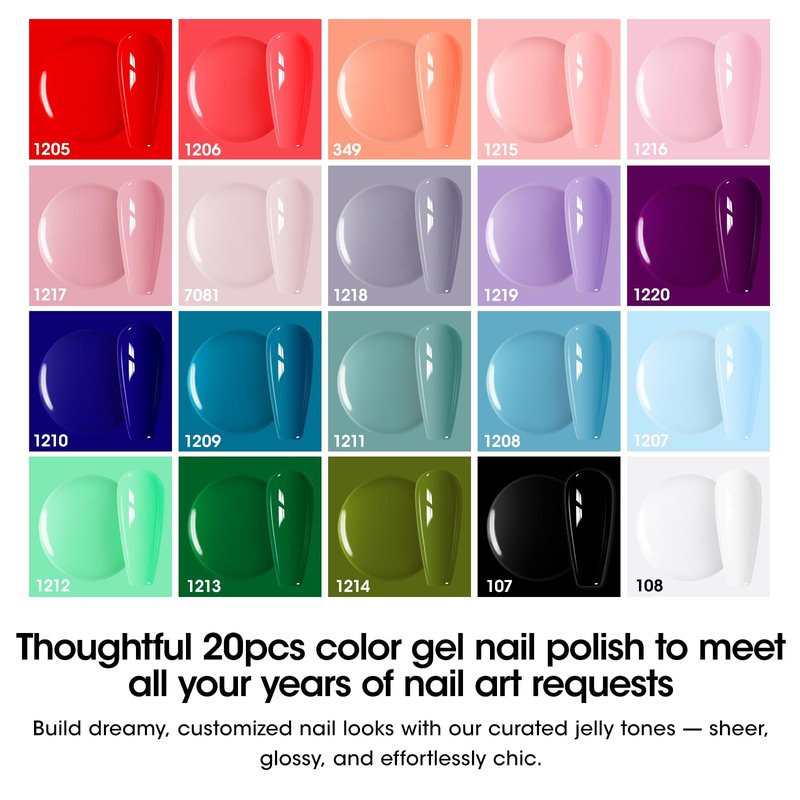 GELLEN 24pcs Gel Nail Polish Set, 20 Colors UV Gel Polish Red Blue Green Hema TMPTA TPO 3-free with Base Coat and Glossy Matte Cateye Top Coat, All Seasons NailGel for Christmas Gift Women Girls
