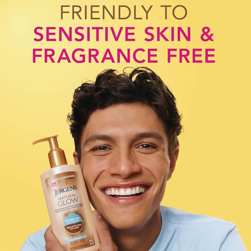 Jergens Natural Glow - Hyaluronic Acid Tanning Lotion | Fragrance-Free Hydrating Gel, 8.3 Fl Oz
