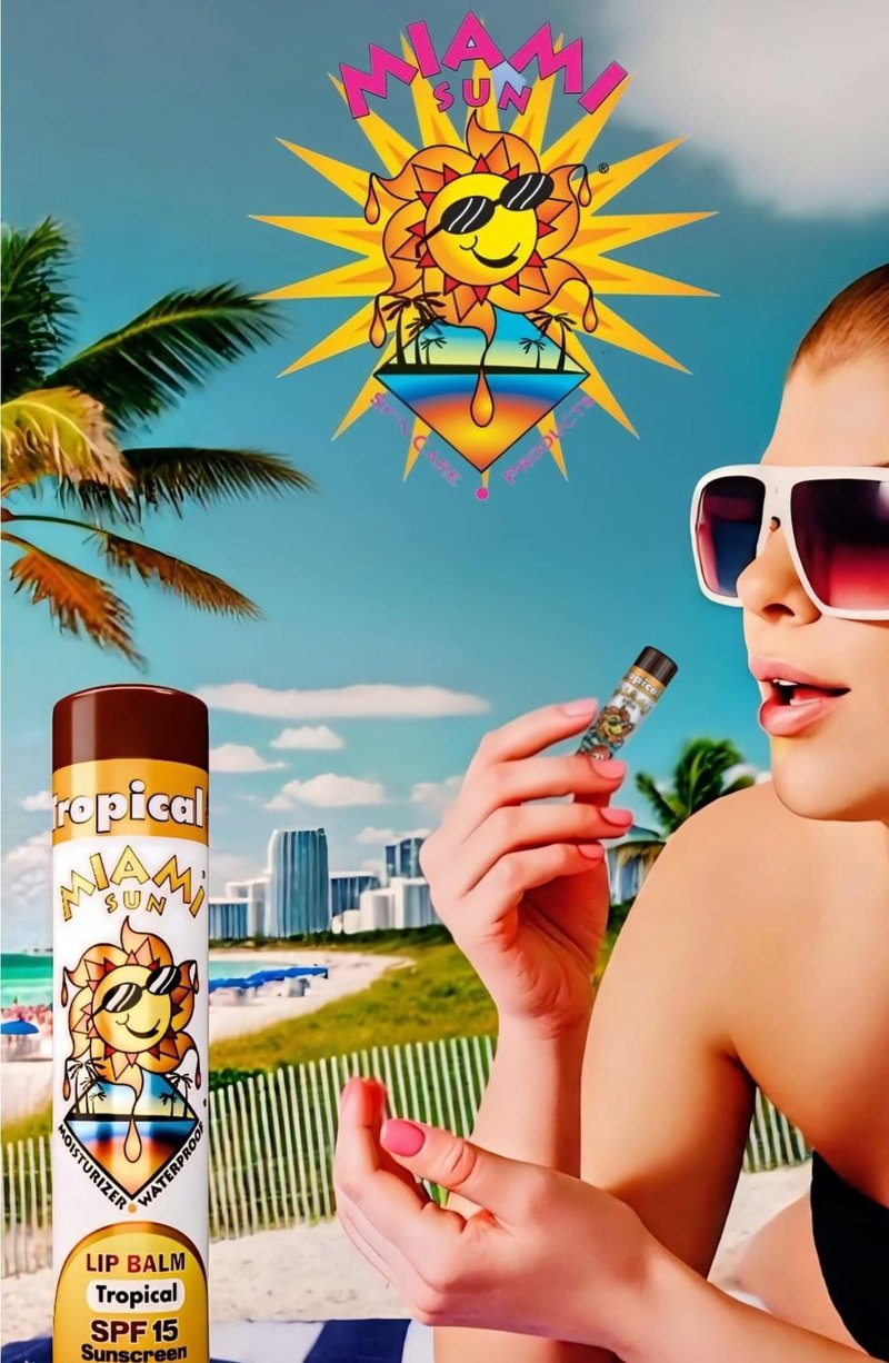 Miami Sun SPF15 Tropical Flavor Sunscreen Lip Balm, offers essential UVA/UVB protection, shield lips from sun exposure, moisturizes and softens lips with the coconut oil and sunflower oil (2 pcs)