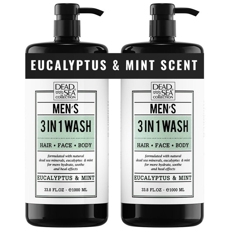 Dead Sea Collection Eucalyptus Mint Men’s Body Wash – 3 in 1 Body Wash for Men for Hair, Face & Body – Moisturizing Shower Gel with Dead Sea Minerals – Pack of 2 (33.8 fl oz each)
