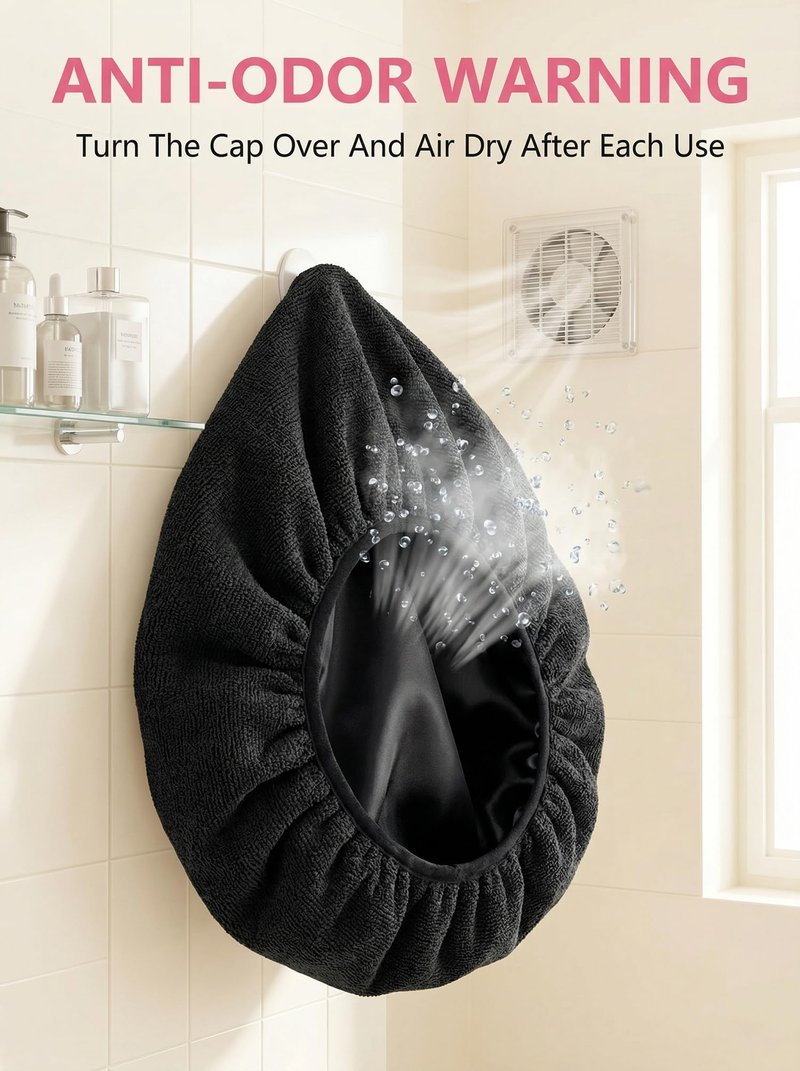 Aquior Shower Cap,Terry Lined Shower Cap for Women Reusable, Triple Layer Waterproof Bath Cap, Extra Large for Women Long Hair(Black)
