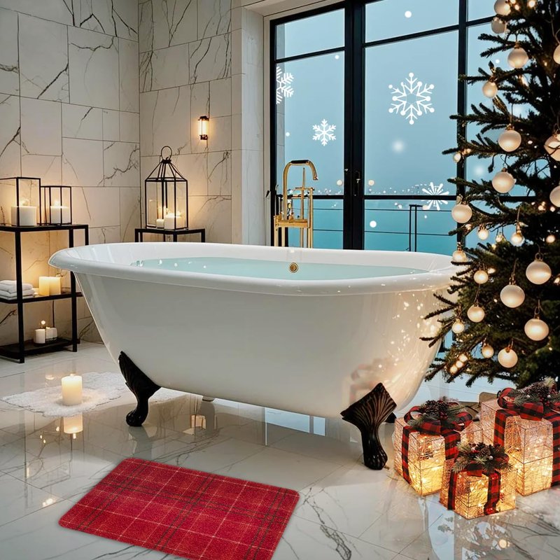 Hargiis Christmas Non-Slip Bathtub Mat, Anti Slip Shower Mat, Fast Drying Bathtub Mats, Foot Scrubber Mat, Anti Slip Mat for Tub, Floor, Bathroom, Kitchen, Home, Hotel (Holiday Plaid, 24"x16")