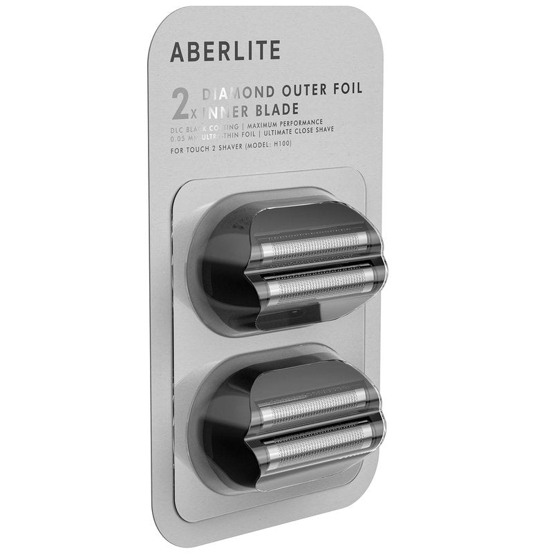 Aberlite Touch 2 Foil Head Shaver Replacement Inner Blade + Outer Foil Set (Black DLC coating) (2 x 2-piece set) (Maximum Performance) (Black Diamond)