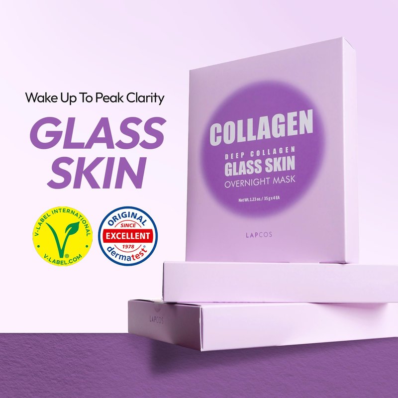 LAPCOS K Beauty Deep Collagen Glass Skin Overnight Mask - Korean Skin Care Mask with Rose PDRN, Vegan Collagen & Hydrogel Sheet - Hypoallergenic Firming Collagen Face Mask Sheets (4 ea, 1.23 oz)