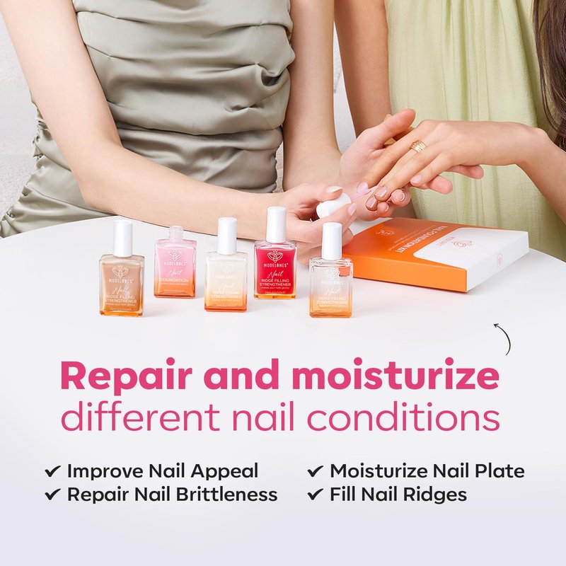 modelones Nail Strengthener Sheer Pink Nail Polish Nail Hardener Extra Strong and Growth Natural Nail Ridge Filler Nail Strengthener for Damaged Nails Repair Gifts for Women 15ml