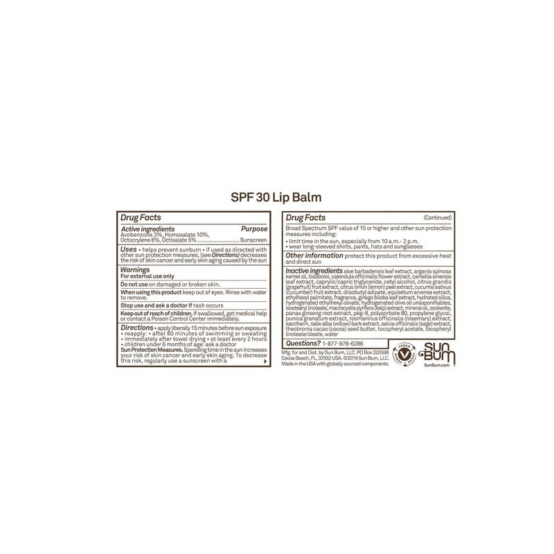 Sun Bum SPF 30 Sunscreen Coconut Lip Balm - Moisturizing Aloe Vera and Vitamin E - Vegan and Cruelty Free - Broad Spectrum UVA/UVB Lip Protection - 0.15 oz Stick,(Pack of 2)