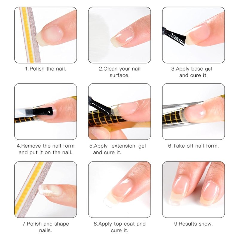 Builder Nail Gel Set - 9 Pcs Clear, White, Pink & Brown | Thickening Apex Strengthener for DIY Nail Extensions