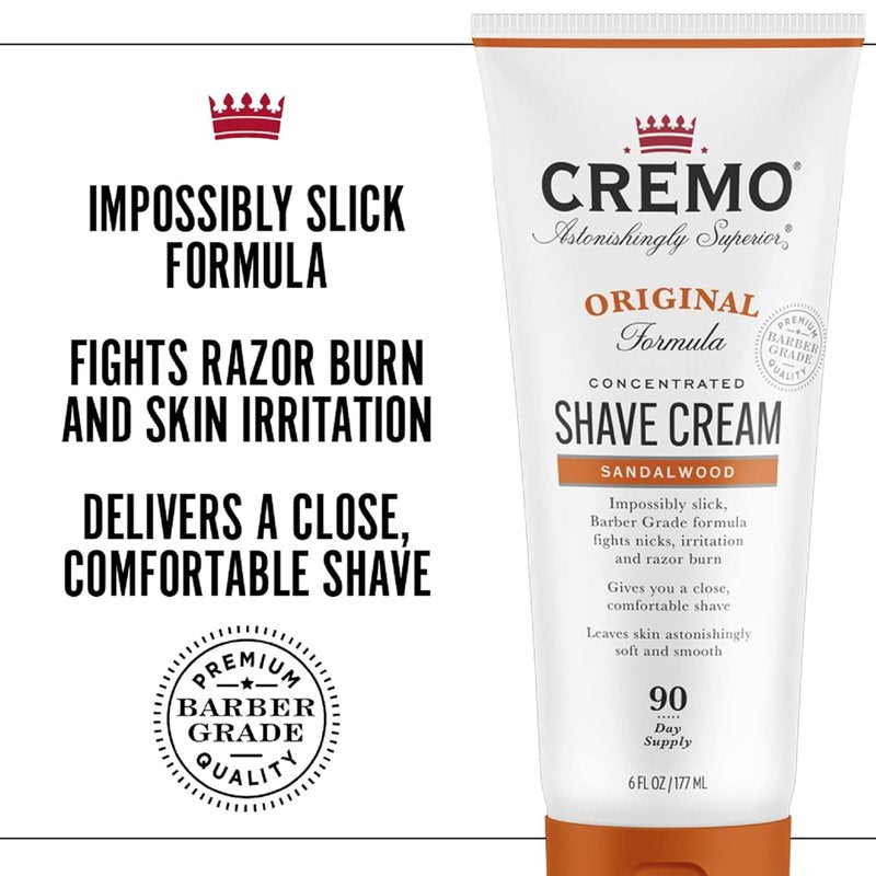 Cremo Shave Cream - Barber Grade Sandalwood & Silver Water | Ultra-Slick Formula, 2 x 6 Fl Oz