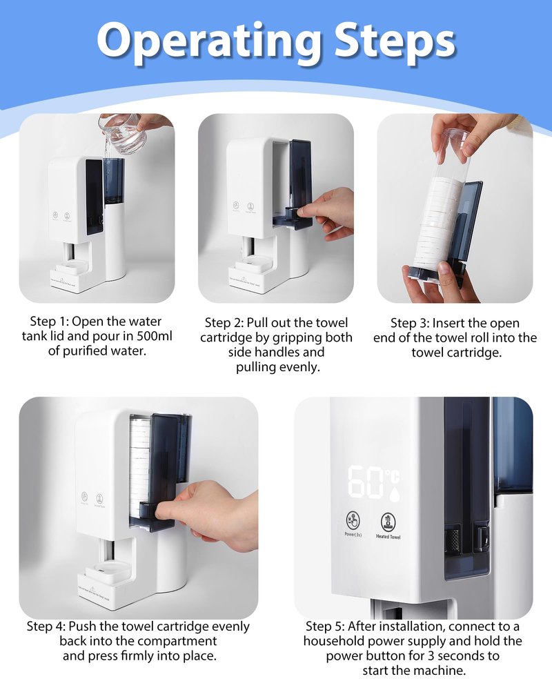 Hot Face Towel Heater Machine, Automatic Disposable Towel Warmer with Steam, 5-Second Heating, 55°C Constant Temperature, Portable Face Towel Steamer (Towel Machine+100PCS Towels)