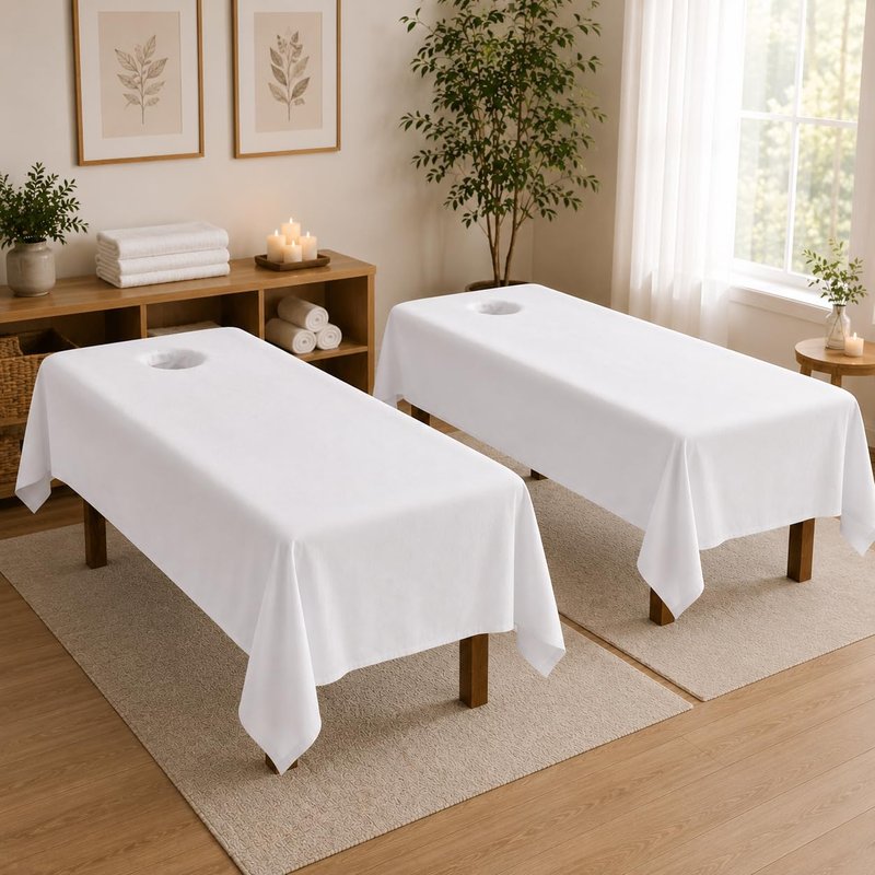 MAYOKEN® 2PCS Massage Table Sheets with Face Hole – 95" x 56" Extra-Large Polyester Cover, Wrinkle-Resistant, Machine Washable, Durable Massage Table Sheets for Professional Spa & Salon Therapy
