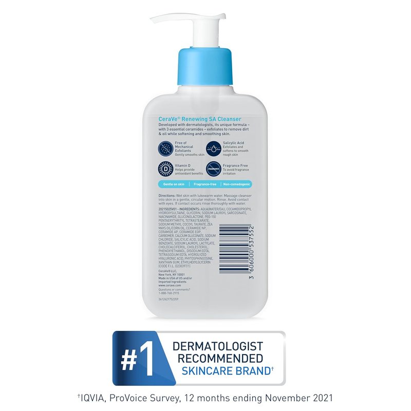 CeraVe Renewing Salicylic Acid Cleanser - Gentle BHA Exfoliating Face Wash with Hyaluronic Acid & Niacinamide | 16 Ounce