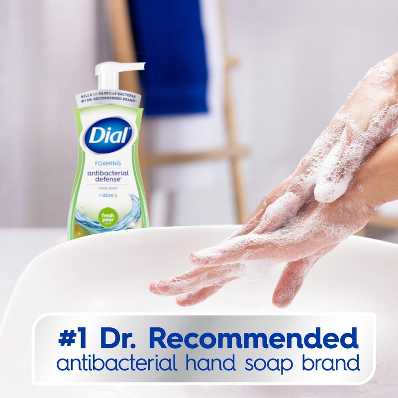 Dial Antibacterial Defense Foaming Hand Soap + Aloe, Fresh Pear Scent, 7.5 Fl Oz (Pack of 6), Dermatologist-Tested Hand Wash, Gentle on Skin