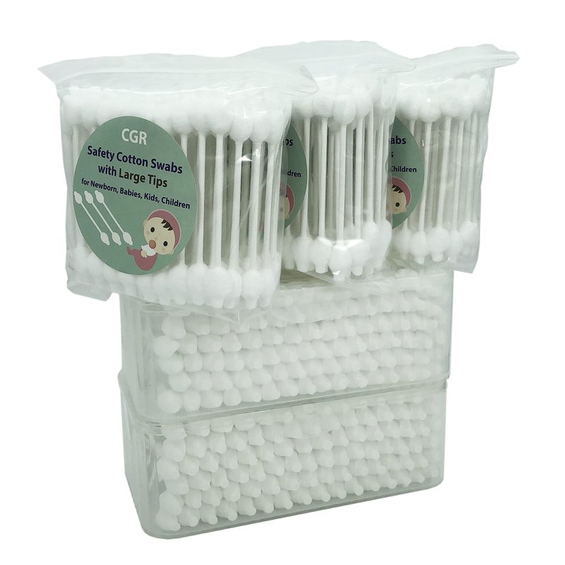 400pcs CGR Baby Safety Cotton Swabs with Large Tips for Newborn, Babies, Kids, Children, 100% Organic Cotton, White Paper Sticks, 5 Pack of 80 Swabs Total(2 Boxes and 3 Bags)