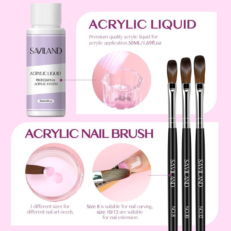 SAVILAND Acrylic Nail Kit with Drill - 0.5Oz Clear/White/Pink Acrylic Powder and Liquid Set Nail Drill with Brushes Tool Kit for Nails Extension Home DIY & Salon