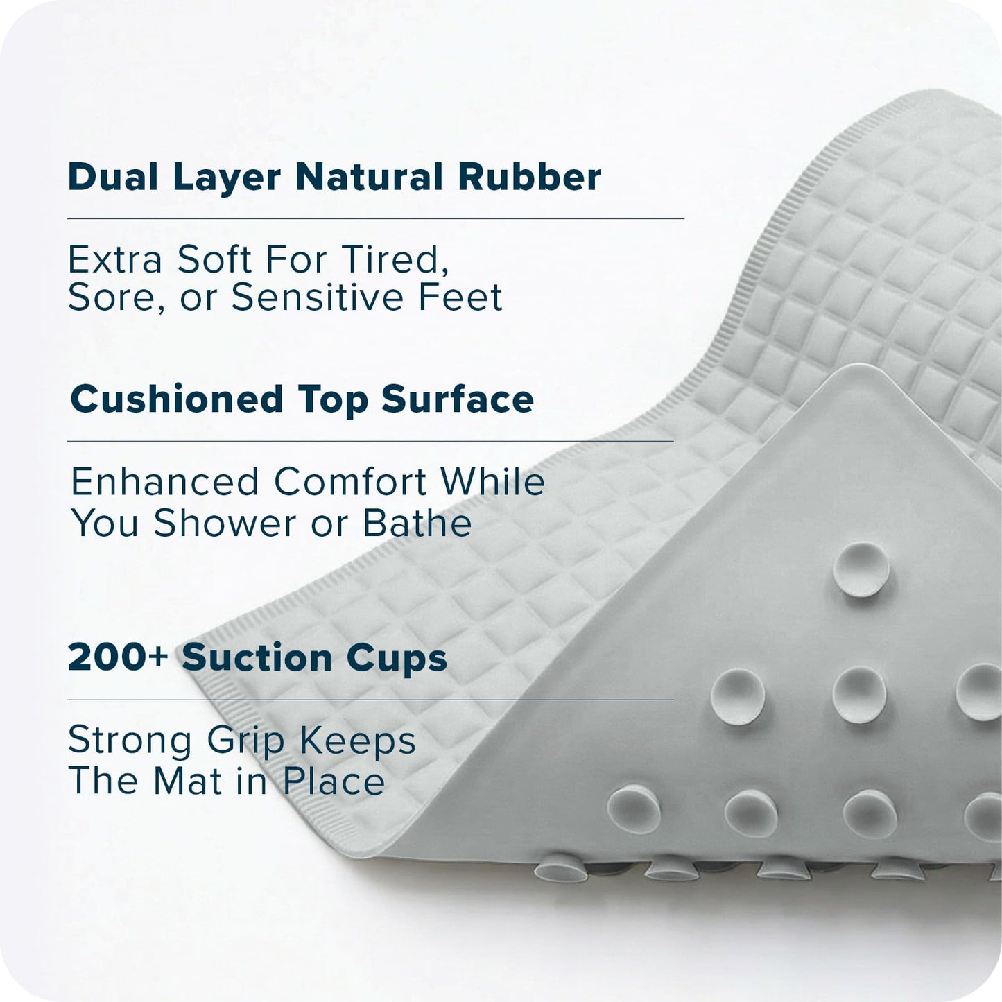 SlipX Solutions Pillow Top Cushioned Bath Mat, Non Slip Comfort Underfoot, 700 Air-Filled Pillows, Soft Shower Mat, Strong Suction Cups, Gray, 27" x 15.5"
