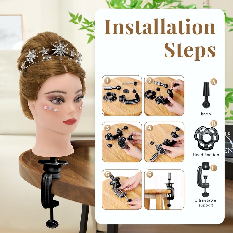Mannequin Head 80% Human Hair with Tripod Stand,28 Inch Make up Cosmetology Manikin Practice Doll Head,Braiding Hairdressing Head with Table Clamp + DIY Hair Styling Set