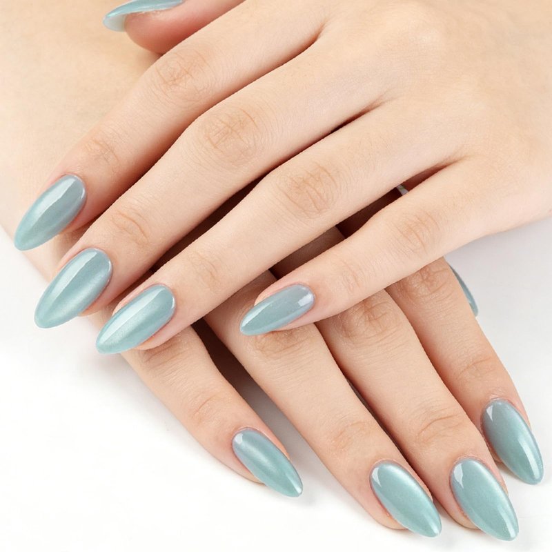 Mint Green Press on Nails Almond Fake Nails with Glitter Design Glossy Full Cover Medium Stick on Nail for Women Manicure 30Pcs