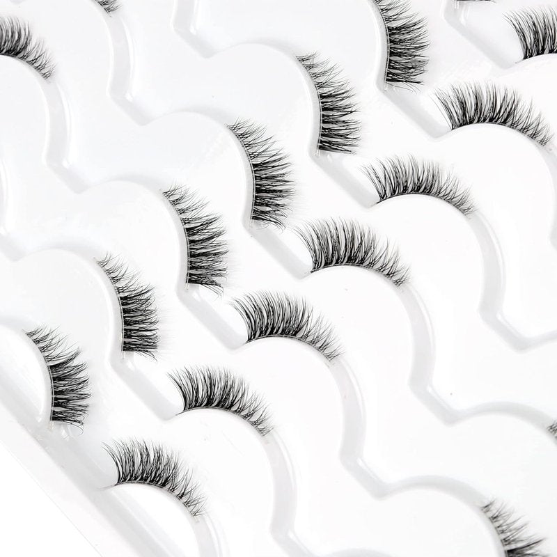 Skiennix Half False Eyelashes - Natural Wispy Cat Eye Look | 14 Pairs of Faux Mink Accent Lashes