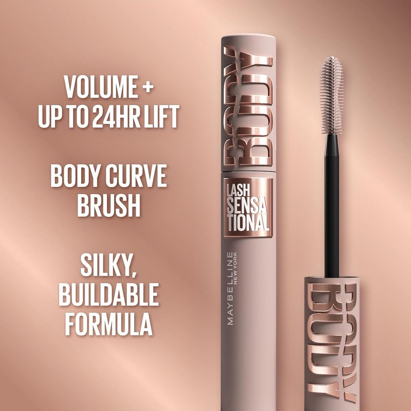 Maybelline Lash Sensational Mascara - Volume & Length Formula, 24HR Lift, Smudge & Clump-Resistant, Blackest Black