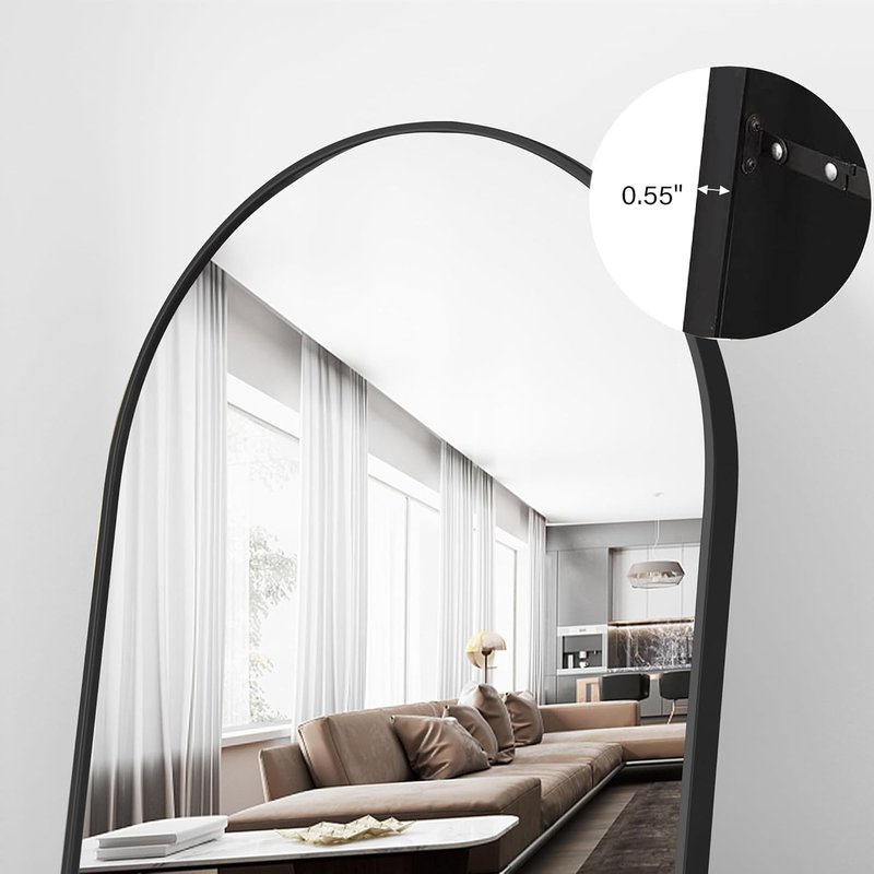 Arched Full Length Mirror - 78"x38" Freestanding Black Aluminum Frame | Perfect for Living Room & Bedroom