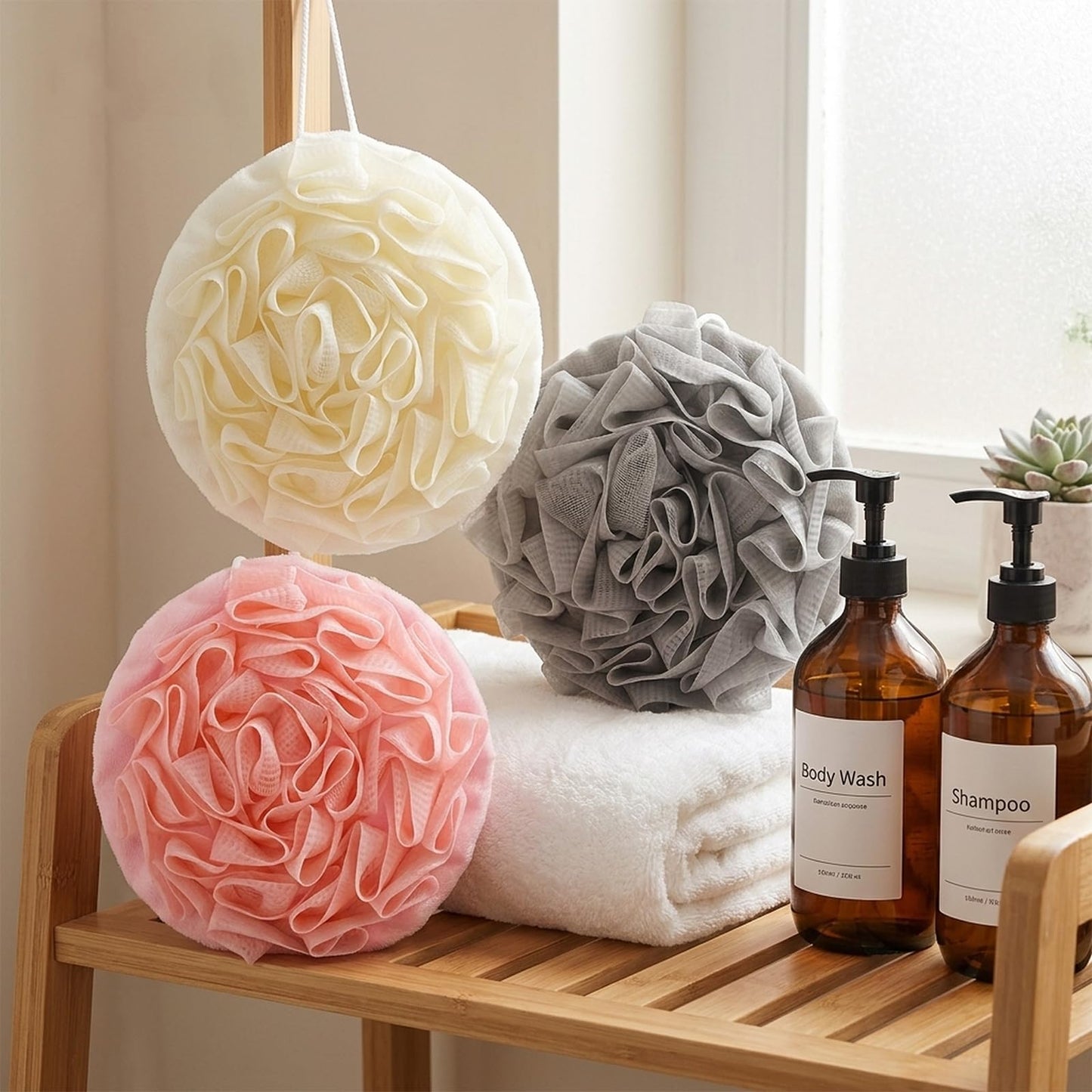 2 in 1 Soap Bar Loofah, 3 Pcs Bar Soap Loofah Pouch, Can Hold Soap Effective Exfoliation for Women and Men - Shower Sponge for Body with Rich Lather（ Beige & Pink & Gray ）