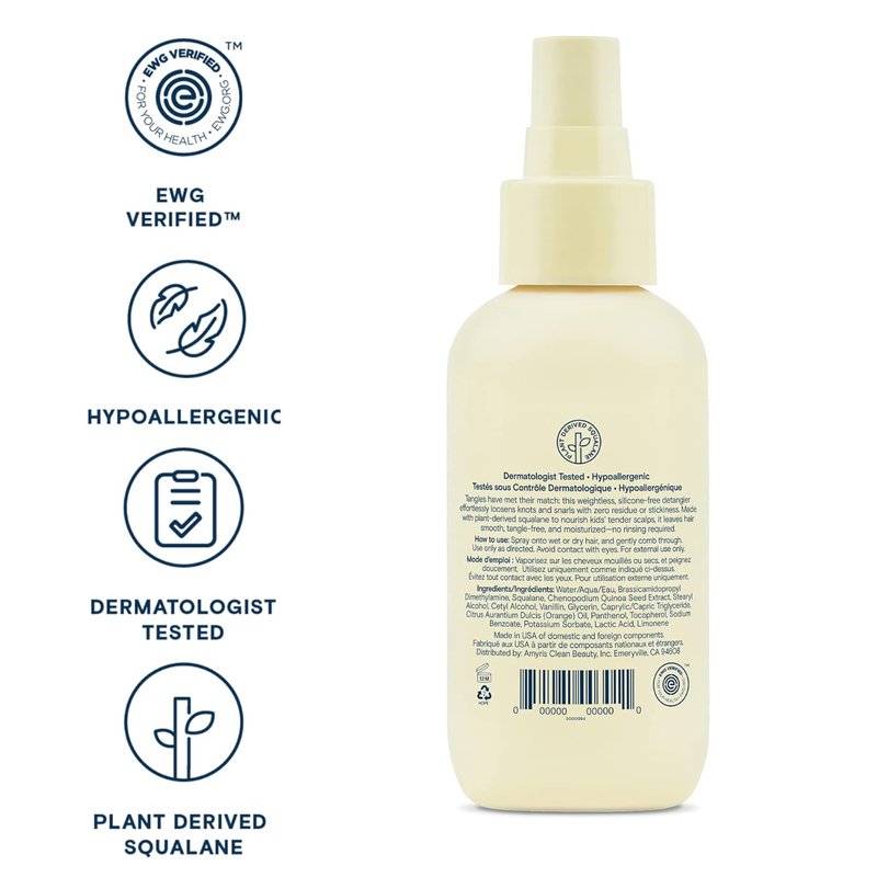 Pipette Leave-In Hair Detangler Spray for Kids - Silicone-Free, Moisturizing Formula | 4.4 Fl Oz, Orange & Vanilla Scent