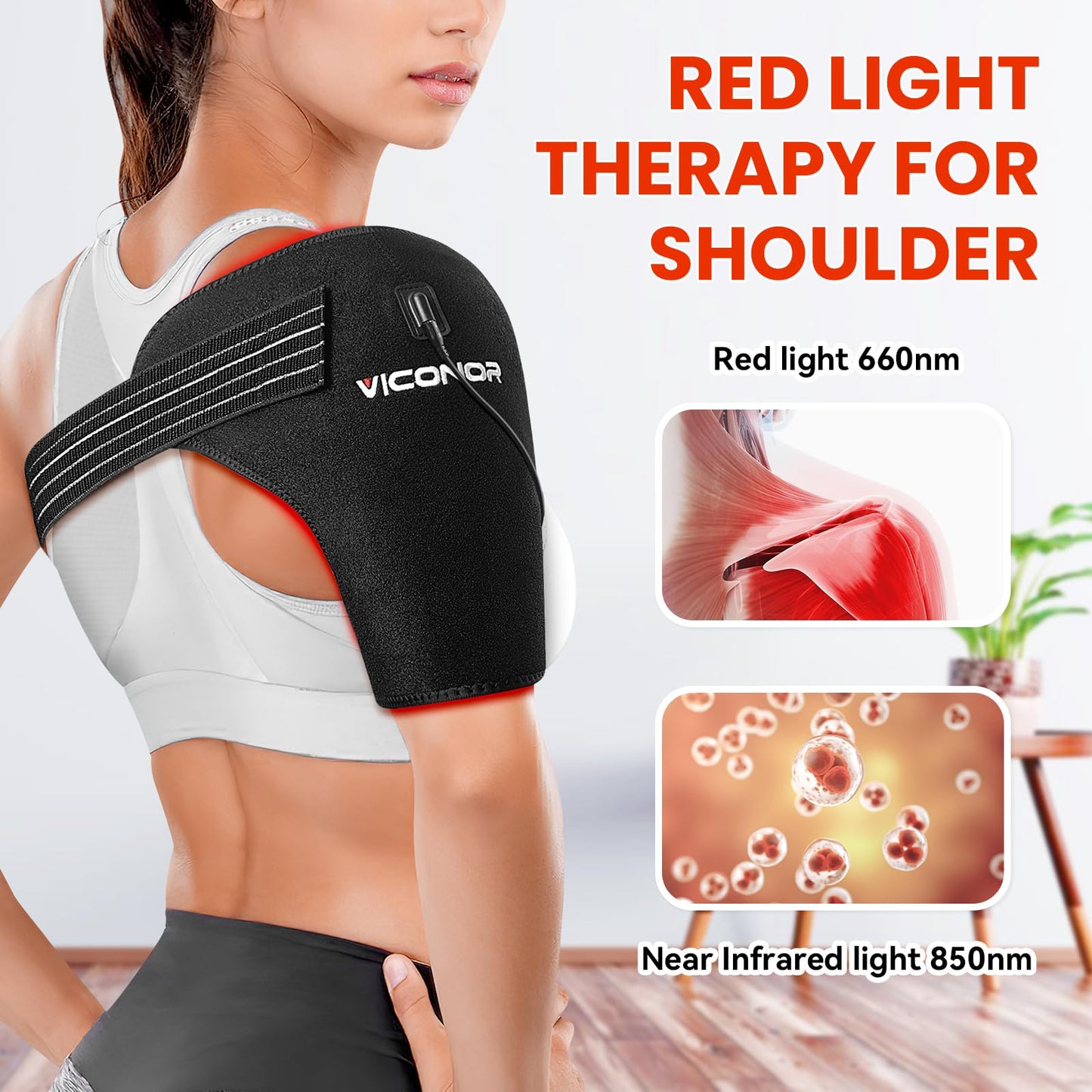 Viconor Red Light Therapy for Shoulder Pain Relief, Infrared Light Therapy for Body, Improve Joint Muscle, 660nm & 850nm Red Light Shoulder Wrap, Black1