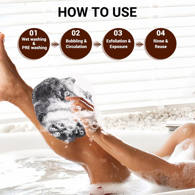 African Net Sponge Authentic for Exfoliating - Extra Knots for Deep Cleansing & Back Scrubbing - Body Scrubber Washcloth for Women & Men - Daily Shower Exfoliator for Smooth, Glowing Skin(White)