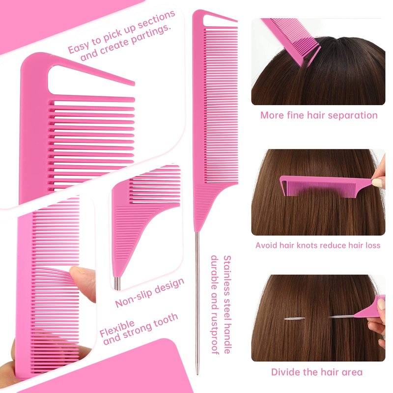 Parting Comb and Braiding Tool Set - Hair Pull Through Tool for Pony & Topsy Tails, Loops, and Hairstyling Accessories for Women