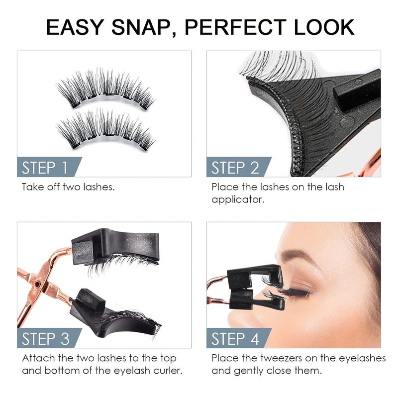 Magnetic Eyelashes with Applicator, 4-Pairs Natural Look Reusable False Lashes for Effortless Wearing, No Glue Needed & Comfortable All-Day Wear