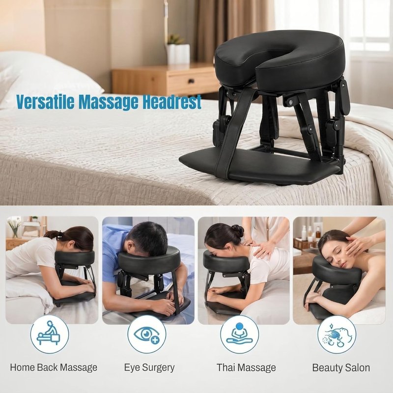 Skiennix Massage Headrest - Adjustable Face Cradle with Arm Rest for Home & Spa | Portable Black Design