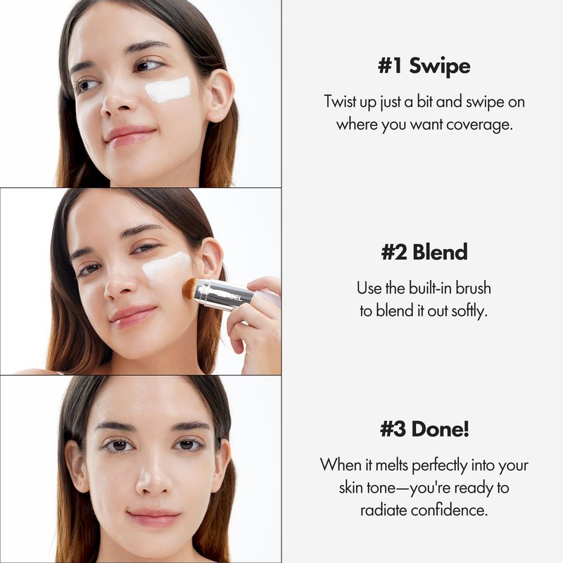ELROEL Blanc Cover Cream Stick V White - Korean Color-Changing Foundation Stick with Volufiline - Medium to Full Coverage Dewy Finish Base Makeup - Dual-Ended with Detachable Brush (203 Medium)
