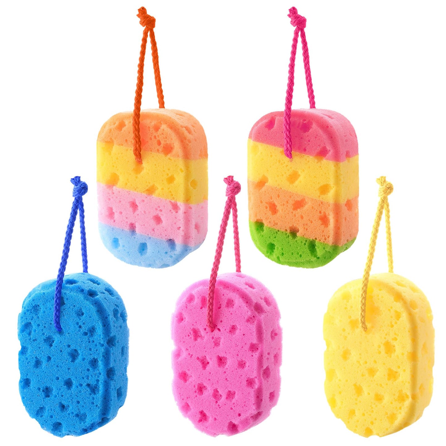 Boao 5 Pieces Soft Bath Sponge Shower Natural Gentle Soothing Body Fiber Exfoliating Shower Sponge Wash Bouquet for Women Men, Random Color(Charming Color)