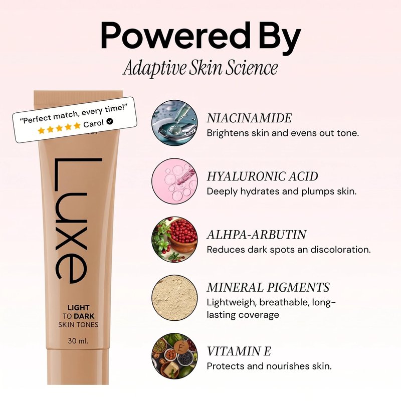 Luxe Changing Foundation for Medium Skin Tone with Essential Brush Set – Smooth, Buildable Coverage – Includes Professional Makeup Brush for Flawless Application