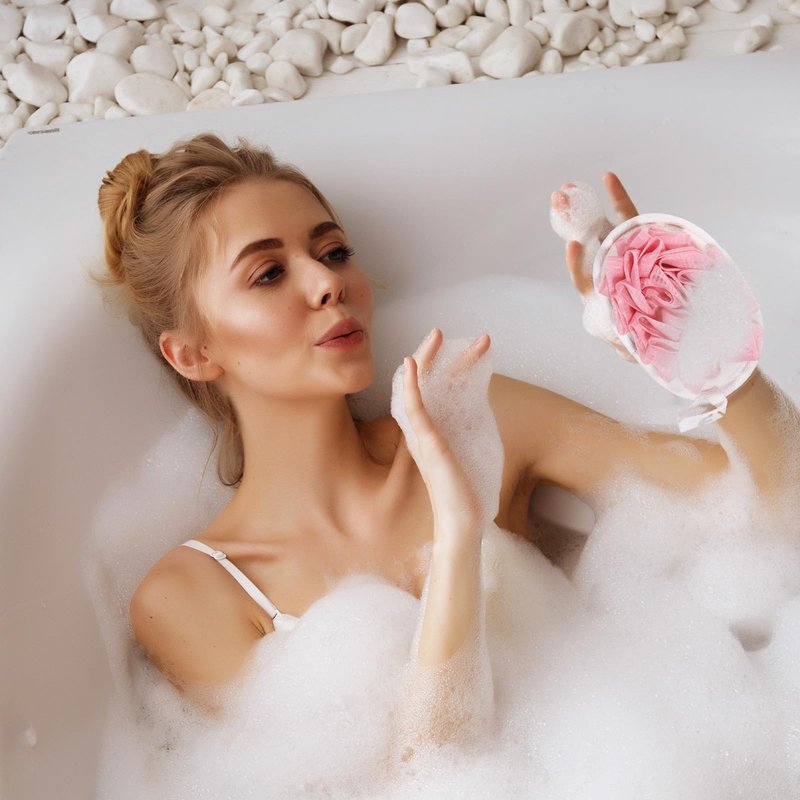 Jeffdad 2Pcs Natural Loofah Sponge, Premium Exfoliating Body Scrubber for Women & Men Ideal Shower Scrubber for Body Perfect for Exfoliation, Cleansing, and Gentle Skin Care(Pink)