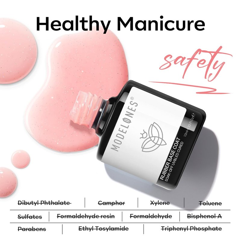 modelones Builder Rubber Gel Base Coat for Nails, Nude Pink Glitter Rubber Base Gel Nail Polish for Strengthen Apex Building Extension Protect Weak Nails Long Last U V Manicure Gift for Women