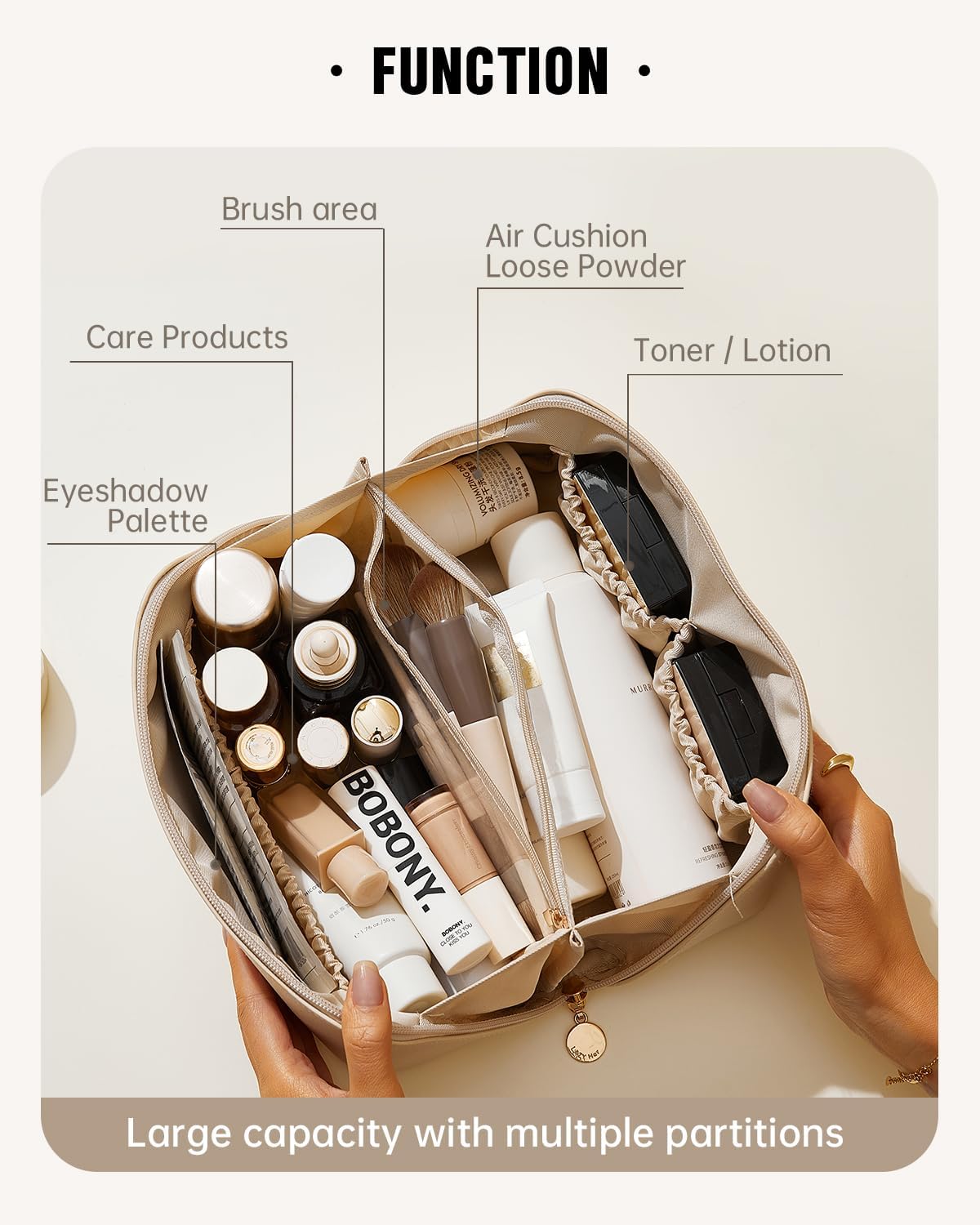 Travel Makeup Bag - Large Capacity Waterproof PU Leather Cosmetic Organizer | Portable Toiletry Bag for Skincare & Brushes