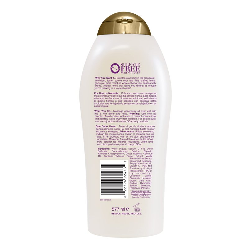 OGX Extra Creamy + Coconut Miracle Oil Ultra Moisture Body Wash, Rich Shower Gel for Dry Skin Infused with Coconut Oil, Body Wash for Women, Sulfate-Free Surfactants, 19.5 fl. oz