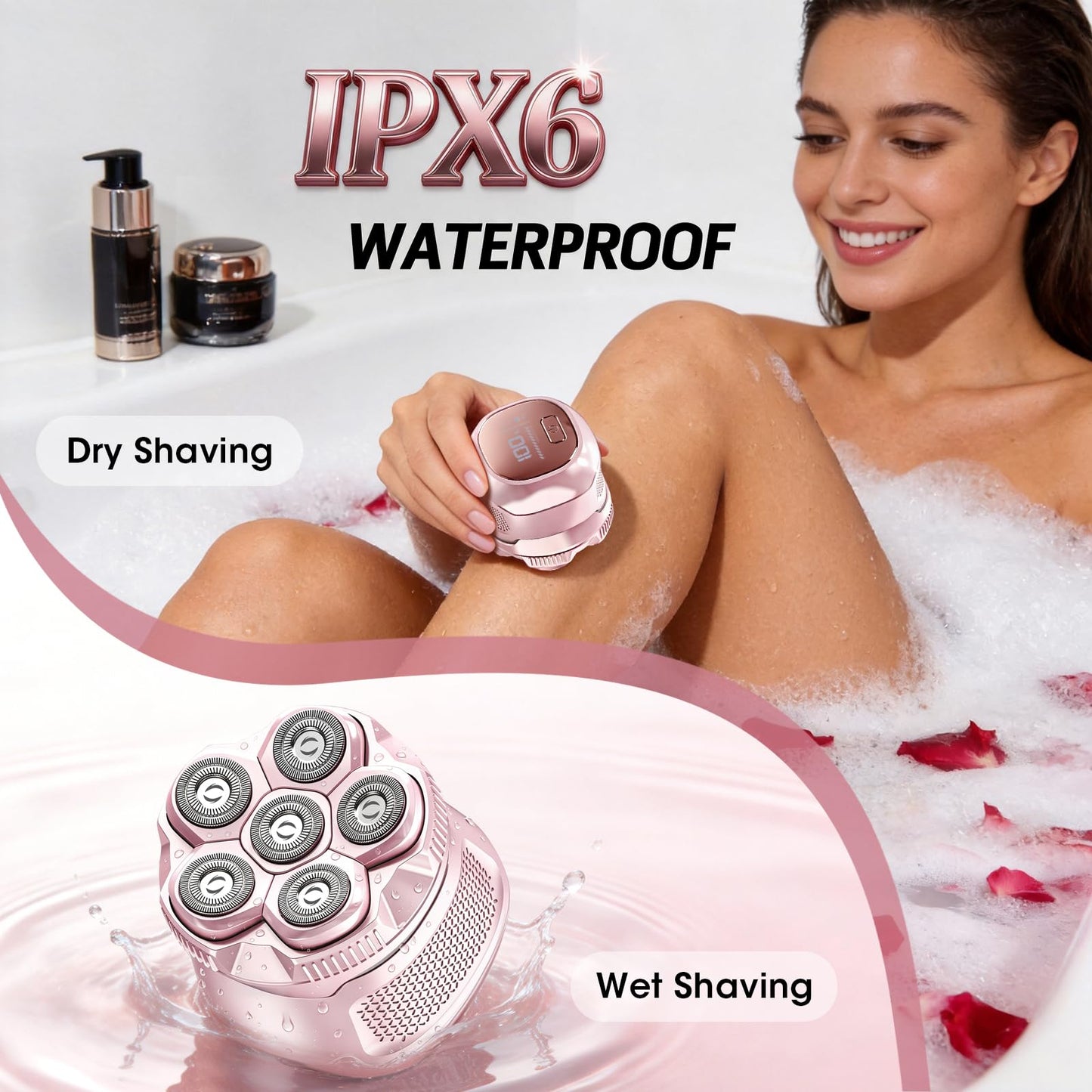 RESUXI Electric Shaver for Women, 6D Men's Magnetic Razors, Wet & Dry Body Hair Trimmer, IPX6 Waterproof, LED Display, USB Fast Charge, Cordless Grooming Kit Gifts (Pink)
