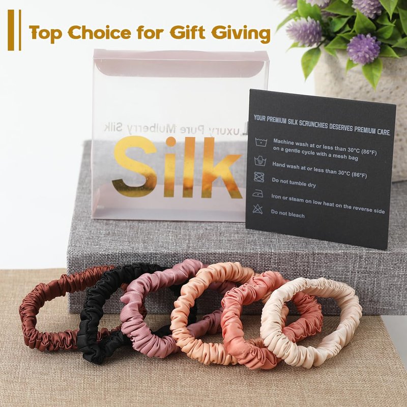 Silk Scrunchies - 6PCS 100% Mulberry Silk Hair Ties for Women | No Damage Elastic Ponytail Holders