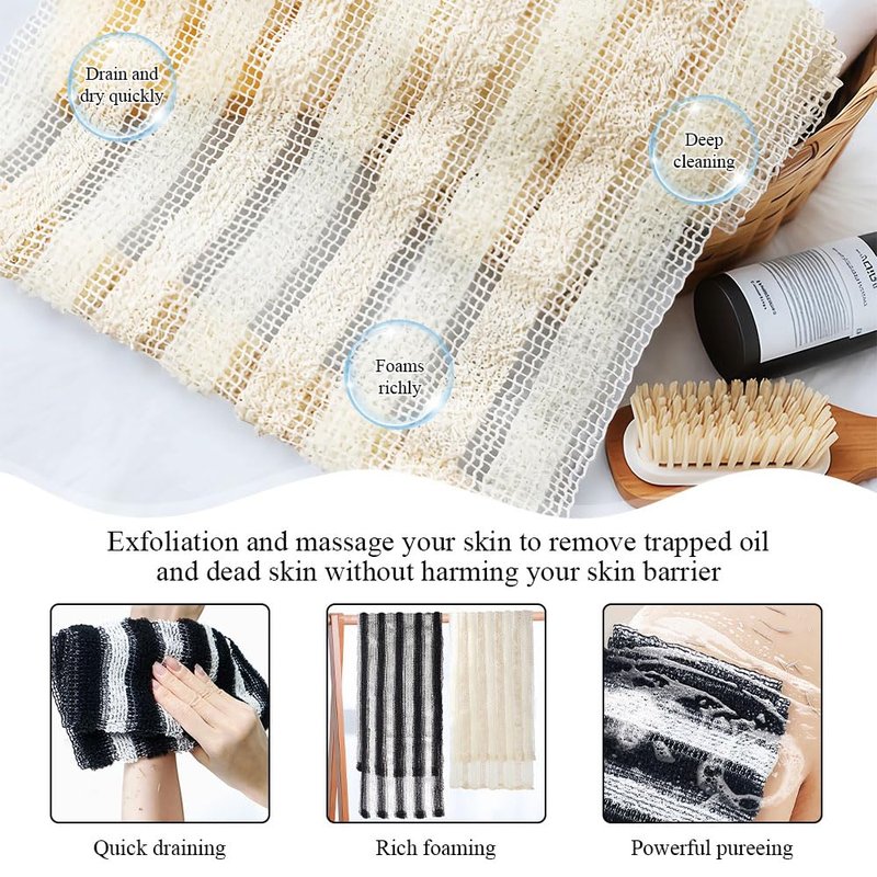 Exfoliating Shower Towels, 2 Pcs Scrub Cloth, Exfoliating Towel, Exfoliating Washcloth for Showering, Rip-Resistant Exfoliating Washcloth, Back Exfoliator Towels for Women, Men