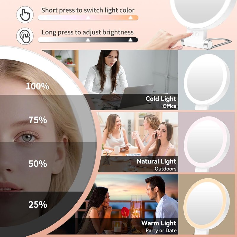 Makeup Mirror with Lights - 1X/30X Magnifying, Adjustable 3 Color Light | Rechargeable, Smart Memory, Perfect Gift for Women